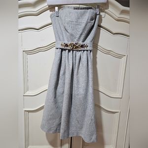 Banana Republic Grey Wool Strapless Dress Size 0 Amber Gem Accent on Belt A Line